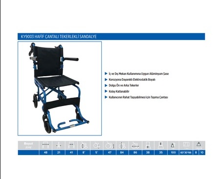 ky9003 hafif çantalı tekerlekli sandalye
